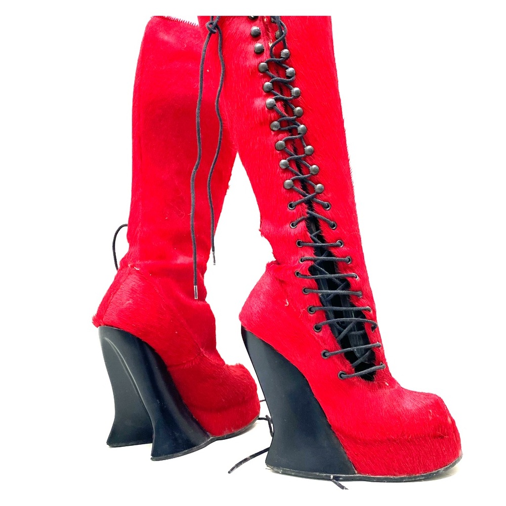 John Fluevog HOOF HEEL CORSET LACE UP BOOTS